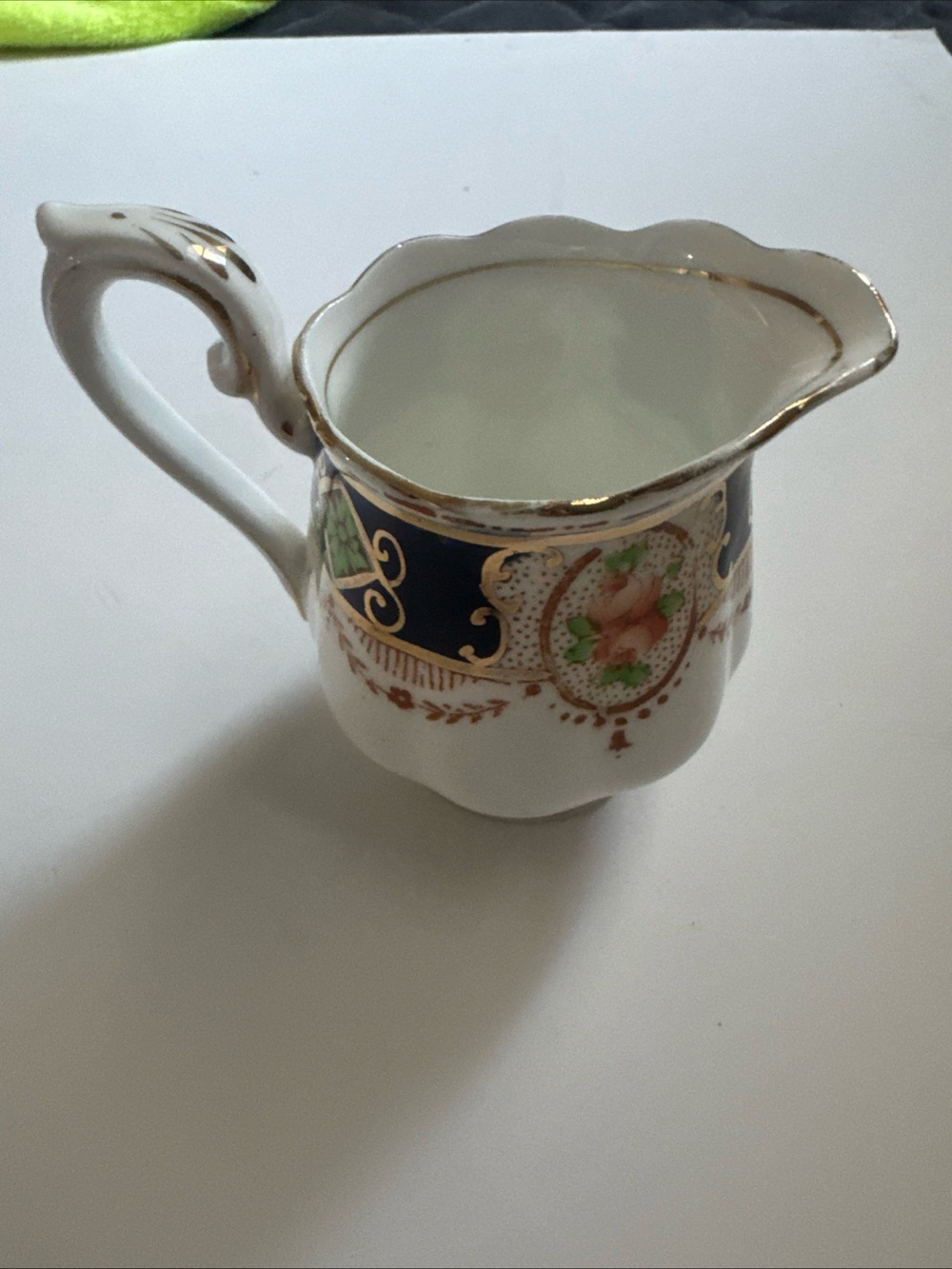 Royal Albert White and Blue Porcelain Creamer with Gold Accents